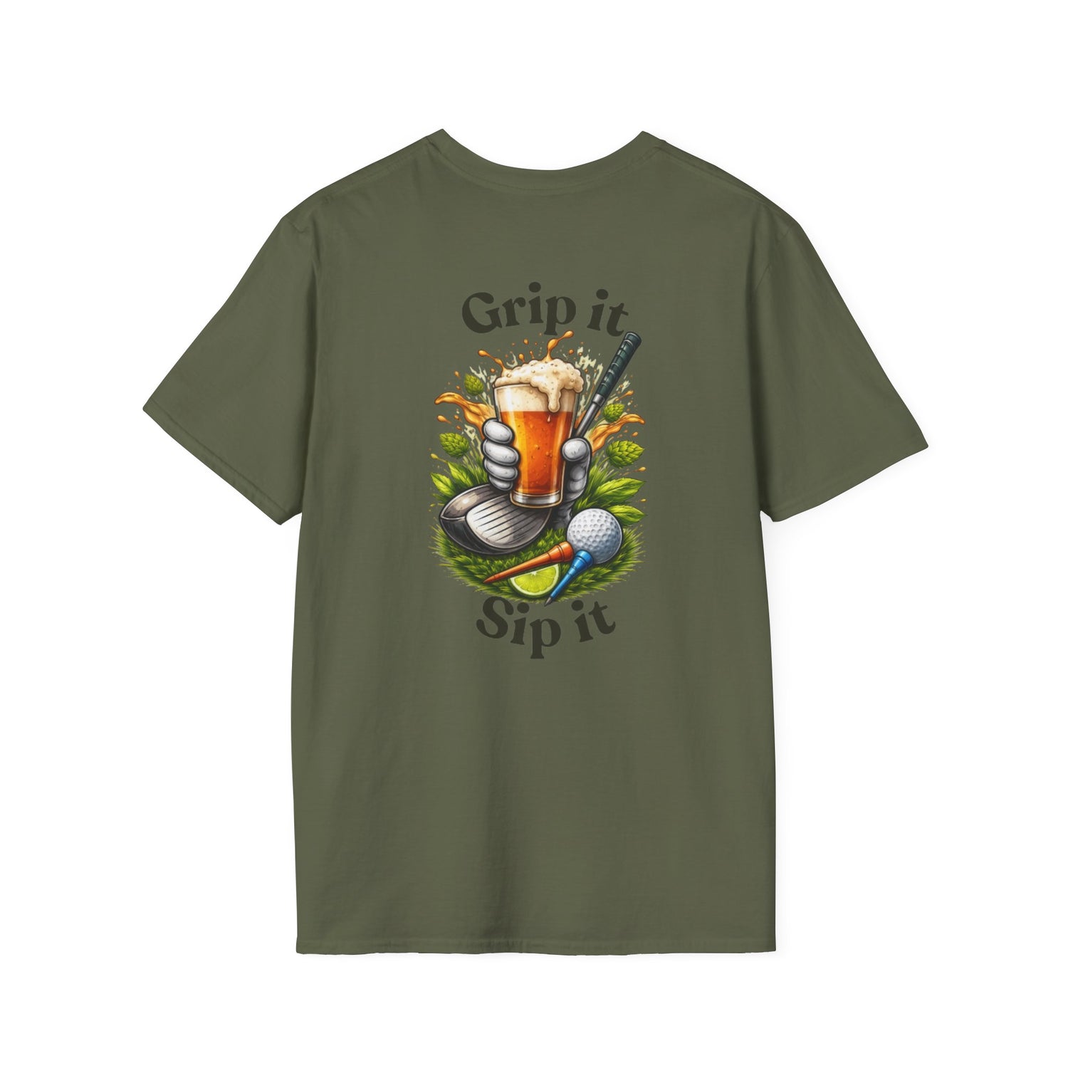 Golf &amp; Beer T-Shirt — "Grip It, Sip It" Golfing Beer Graphic Tee