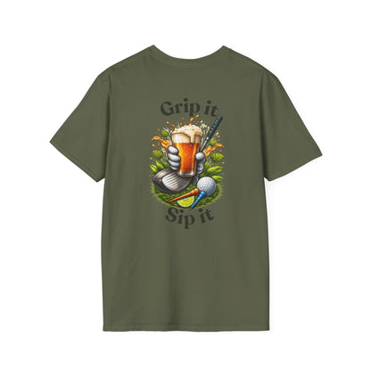 Golf &amp; Beer T-Shirt — "Grip It, Sip It" Golfing Beer Graphic Tee