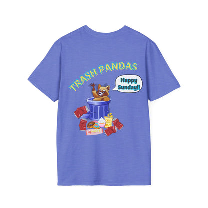 Trash Pandas T-Shirt – Cute Raccoon in Trash Can ‘Happy Sunday!’ Graphic Tee
