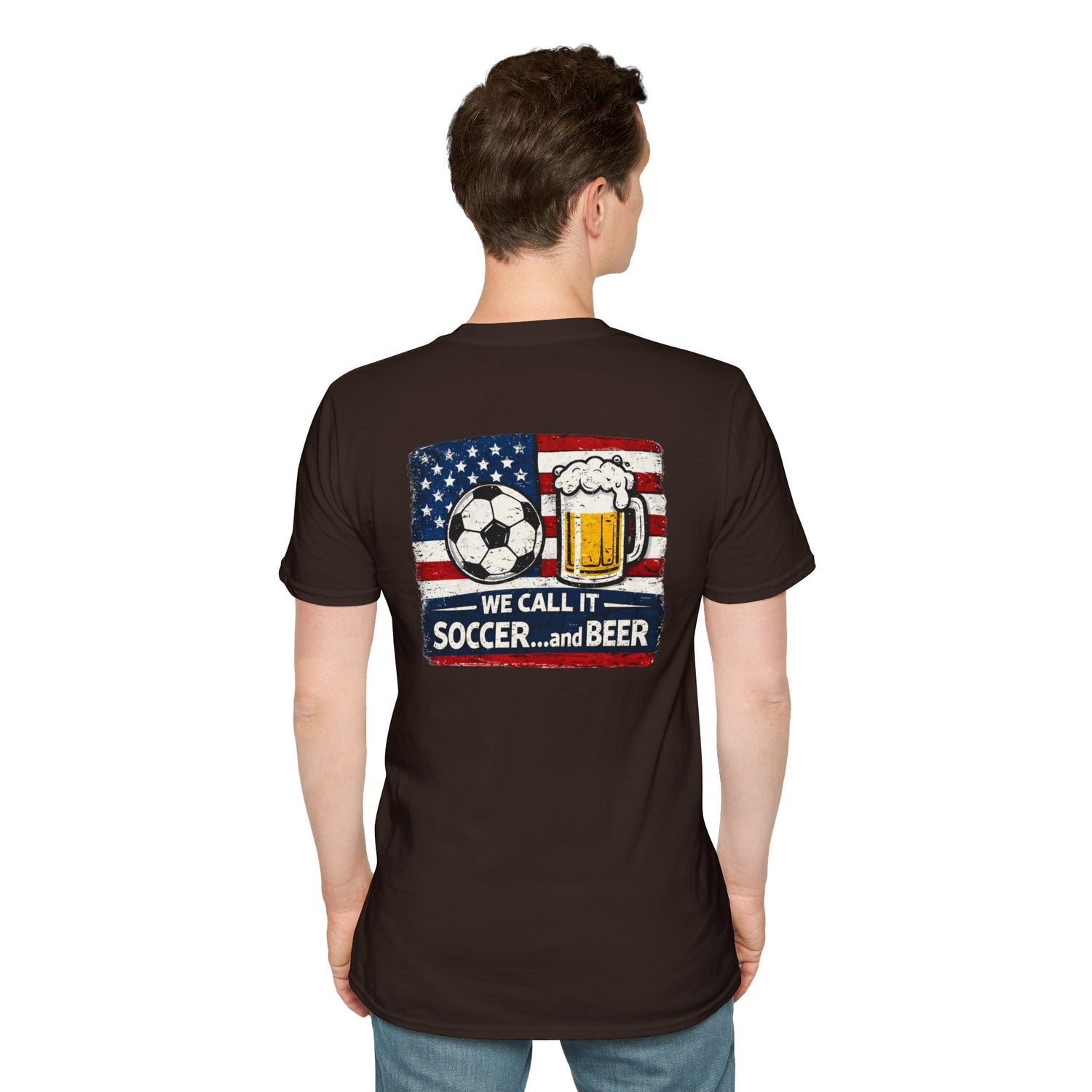 Soccer and Beer T-Shirt — American Flag Soccer Ball &amp; Beer Graphic Tee
