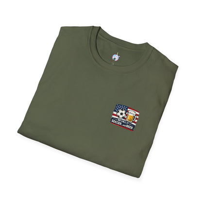 Soccer and Beer T-Shirt — American Flag Soccer Ball &amp; Beer Graphic Tee