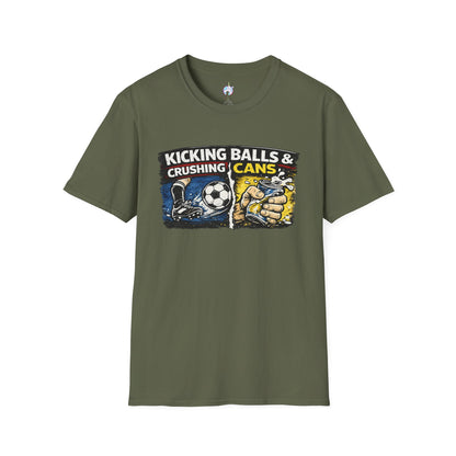 Kicking Balls & Crushing Cans Soccer Graphic T-Shirt