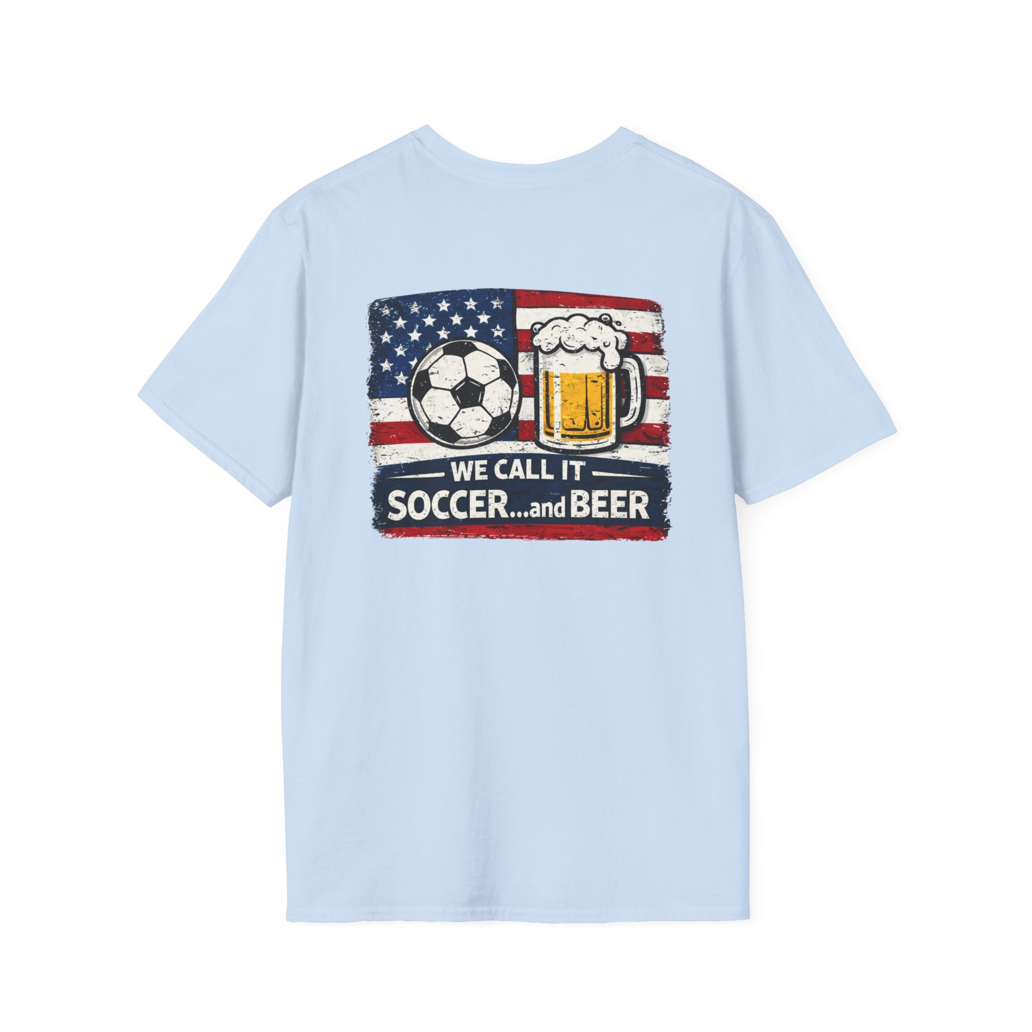 Soccer and Beer T-Shirt — American Flag Soccer Ball &amp; Beer Graphic Tee