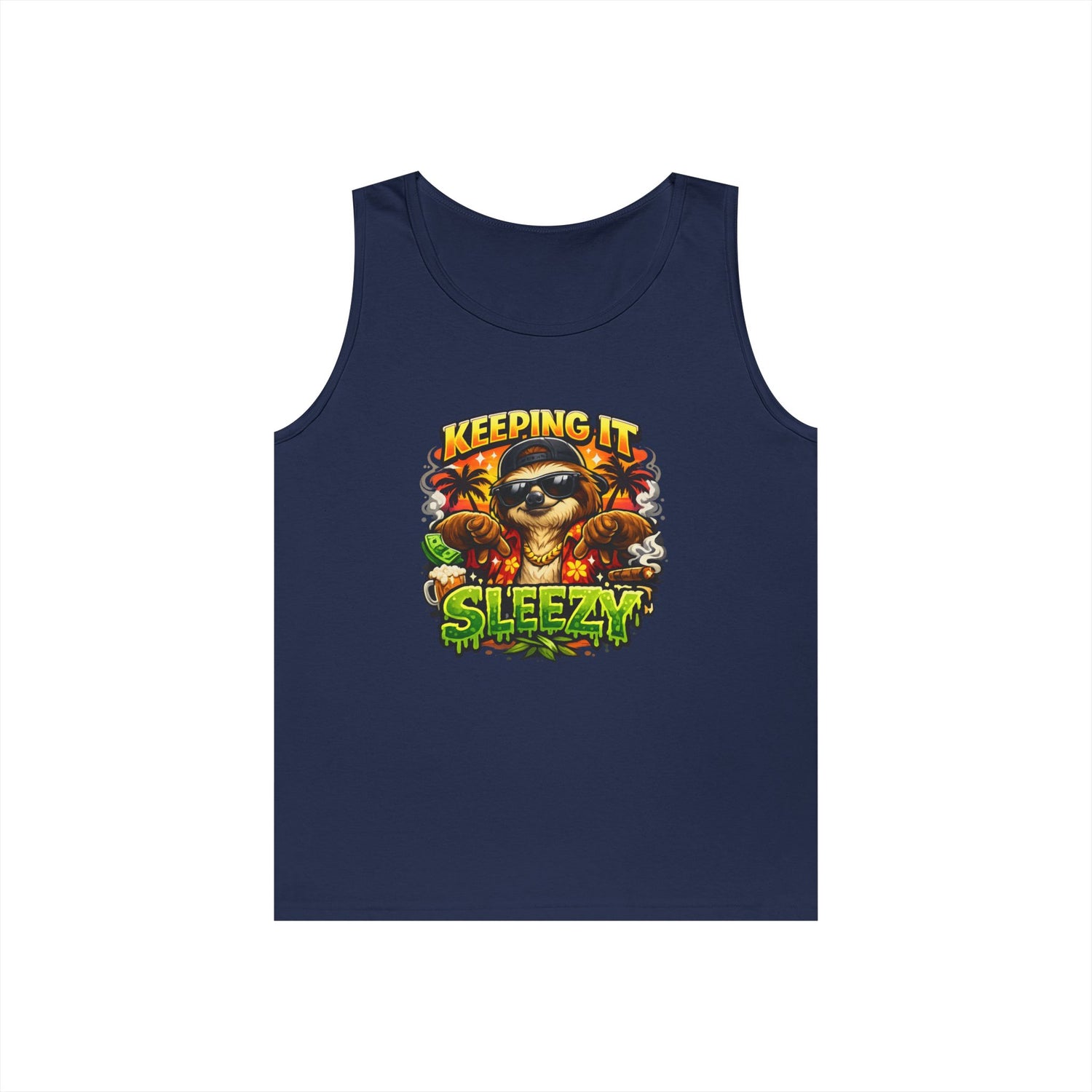 Tank Top — "Keeping It Sleezzy" Tropical Sloth Graphic Tank