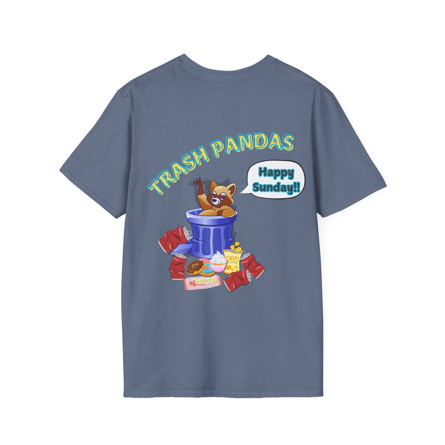 Trash Pandas T-Shirt – Cute Raccoon in Trash Can ‘Happy Sunday!’ Graphic Tee