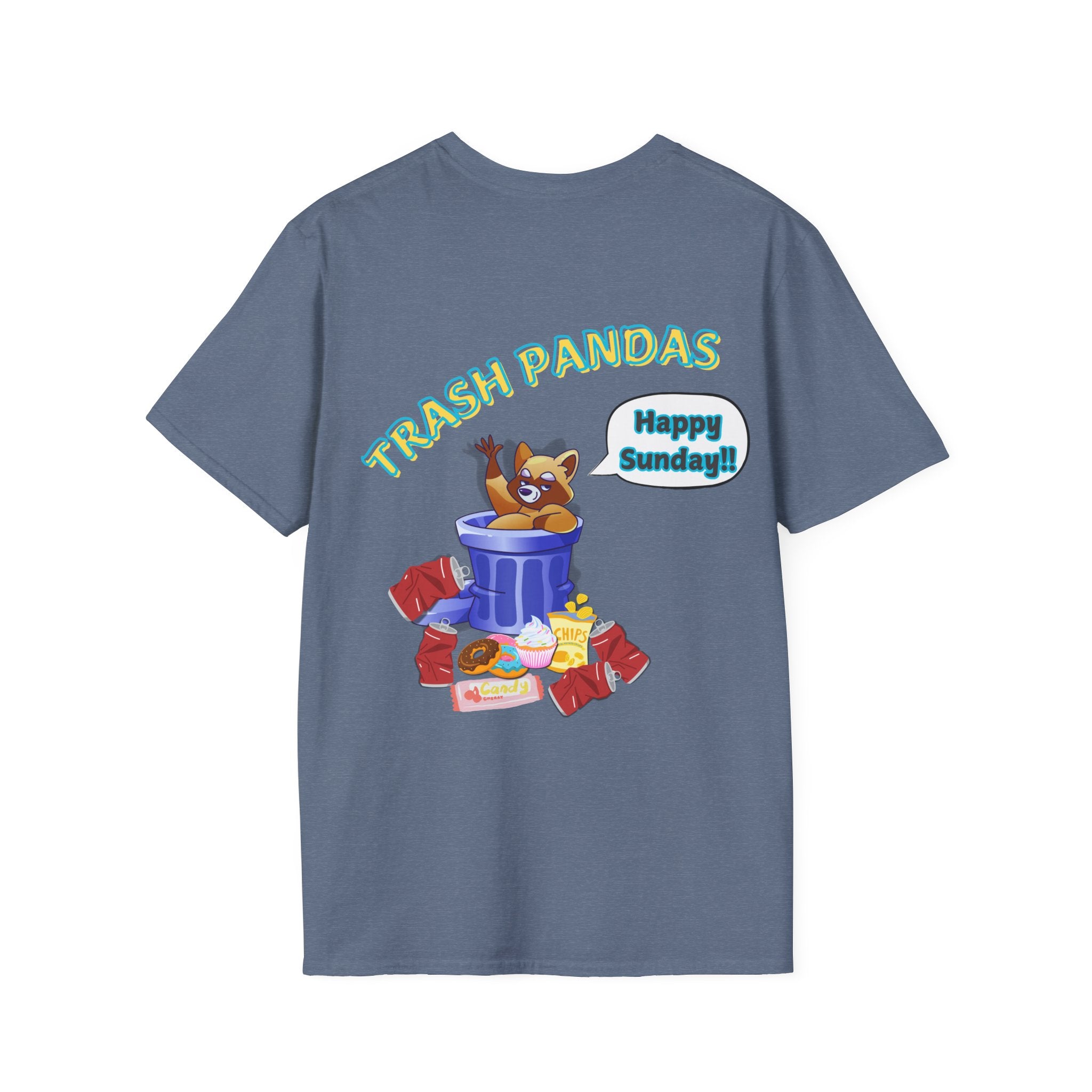 Trash Pandas T-Shirt – Cute Raccoon in Trash Can ‘Happy Sunday!’ Graphic Tee