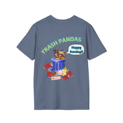 Trash Pandas T-Shirt – Cute Raccoon in Trash Can ‘Happy Sunday!’ Graphic Tee