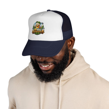 19 Hole Golf Trucker Cap — Funny Golfer Hat with Cartoon Mascot