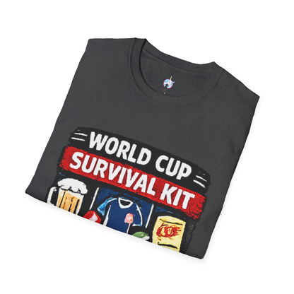 World Cup Survival Kit T-Shirt — Soccer Fan Tee with Beer &amp; Snacks Graphic