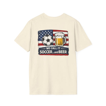 Soccer and Beer T-Shirt — American Flag Soccer Ball &amp; Beer Graphic Tee
