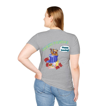 Trash Pandas T-Shirt – Cute Raccoon in Trash Can ‘Happy Sunday!’ Graphic Tee