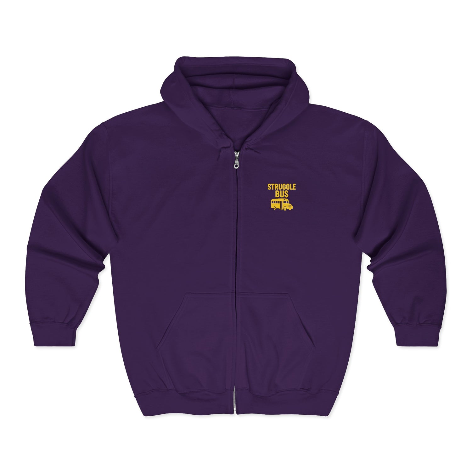 Struggle Bus Zip Hoodie — Funny Retro School Bus Graphic Sweatshirt