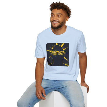 Solar Shades Graphic T-Shirt — Neon Yellow Sun Skull Design