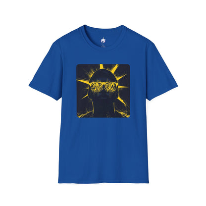 Solar Shades Graphic T-Shirt — Neon Yellow Sun Skull Design