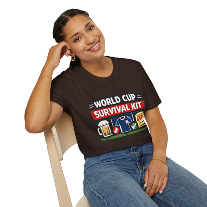 World Cup Survival Kit T-Shirt — Soccer Fan Tee with Beer &amp; Snacks Graphic