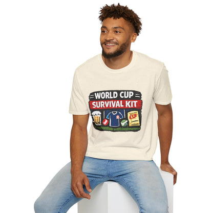World Cup Survival Kit T-Shirt — Soccer Fan Tee with Beer &amp; Snacks Graphic