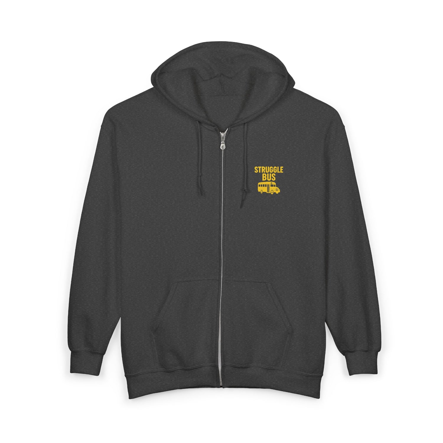 Struggle Bus Zip Hoodie — Funny Retro School Bus Graphic Sweatshirt