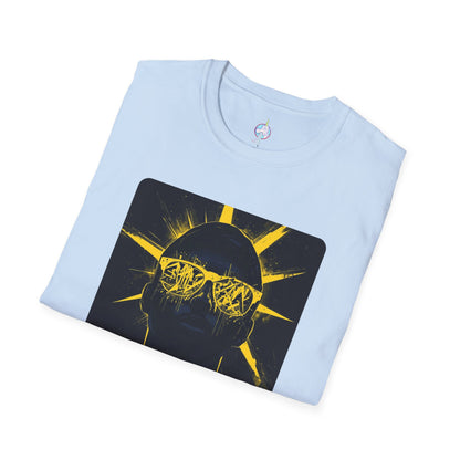 Solar Shades Graphic T-Shirt — Neon Yellow Sun Skull Design