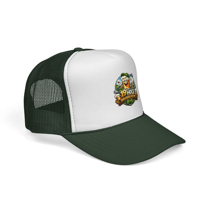 19 Hole Golf Trucker Cap — Funny Golfer Hat with Cartoon Mascot