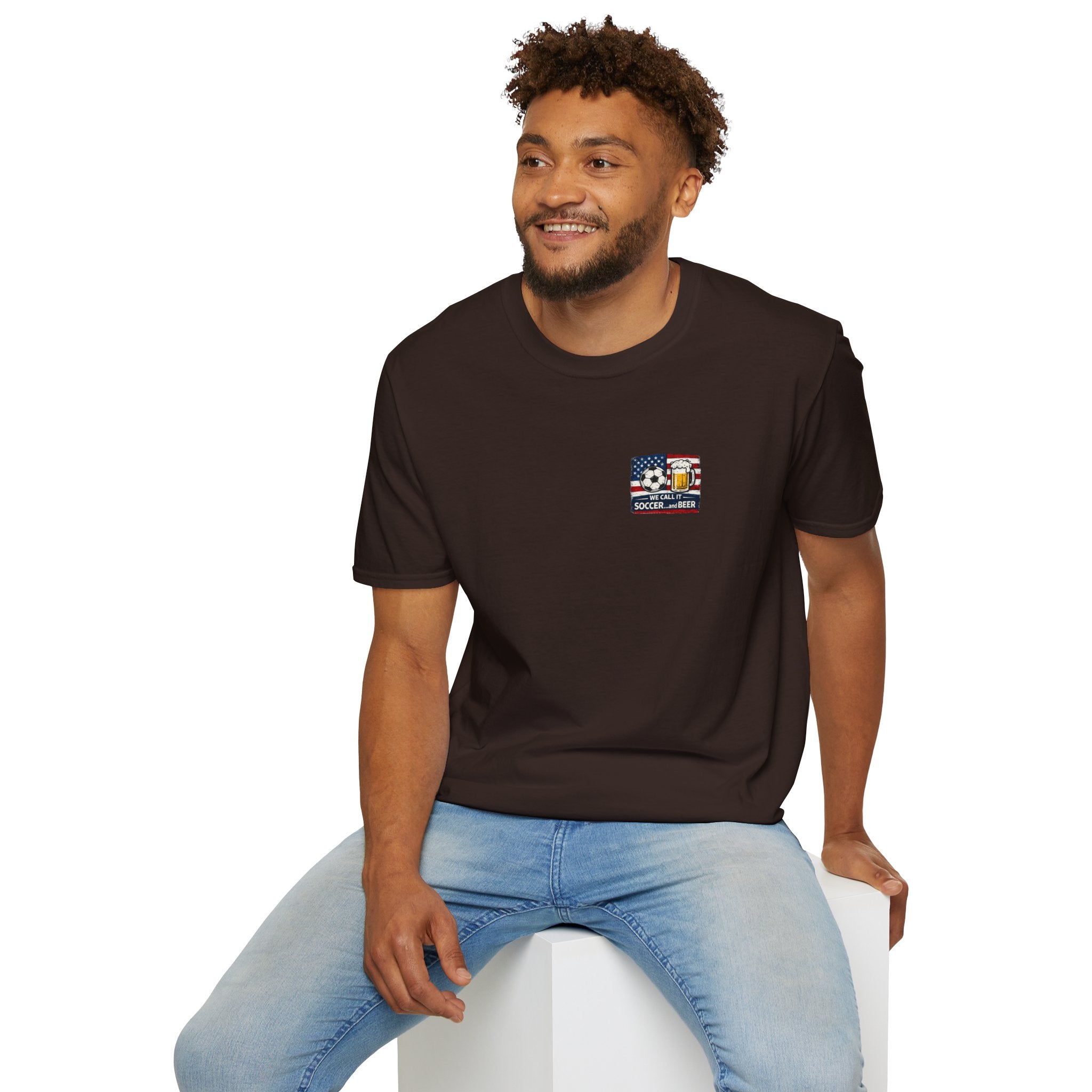 Soccer and Beer T-Shirt — American Flag Soccer Ball &amp; Beer Graphic Tee