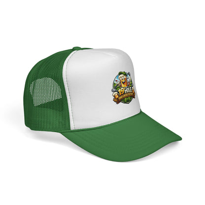 19 Hole Golf Trucker Cap — Funny Golfer Hat with Cartoon Mascot