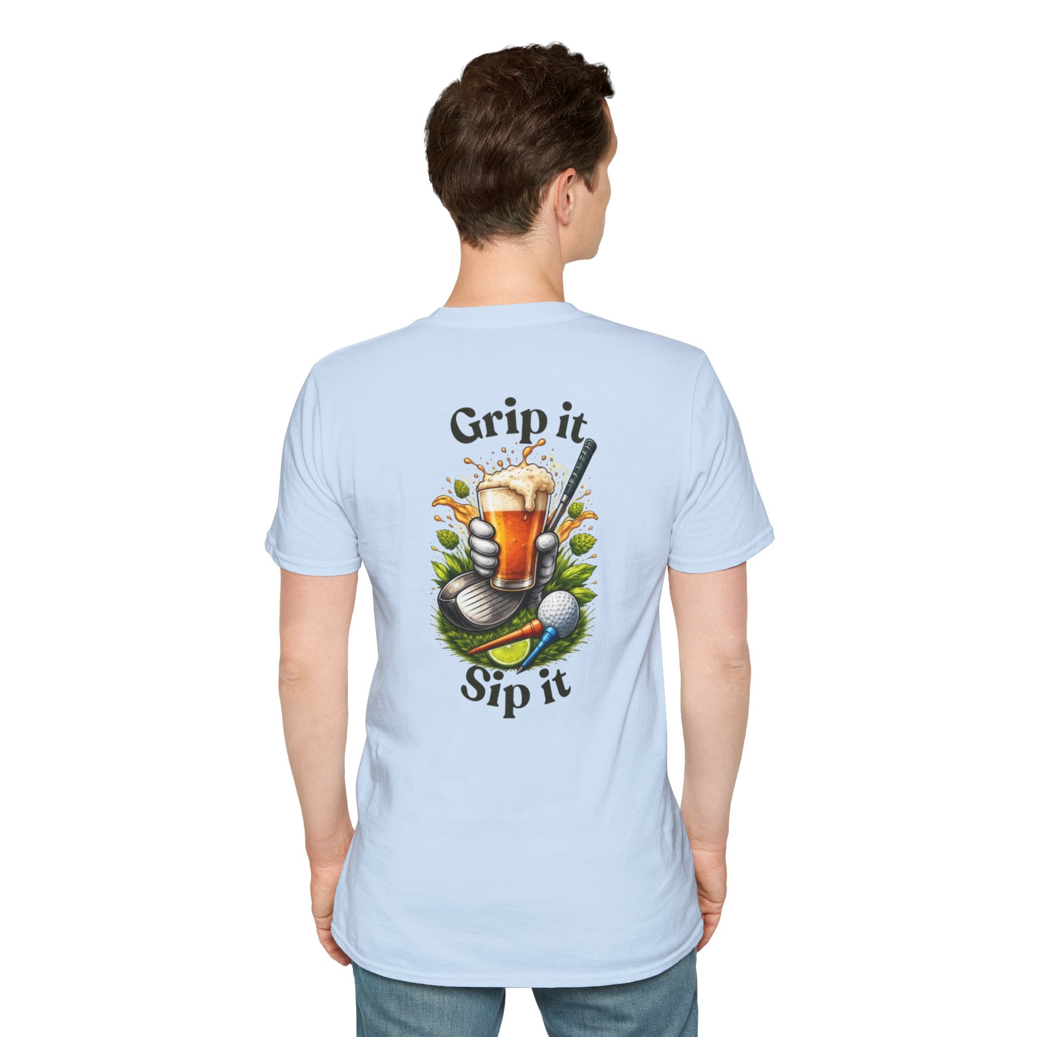 Golf &amp; Beer T-Shirt — "Grip It, Sip It" Golfing Beer Graphic Tee