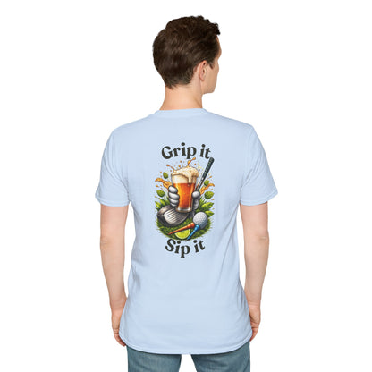Golf &amp; Beer T-Shirt — "Grip It, Sip It" Golfing Beer Graphic Tee