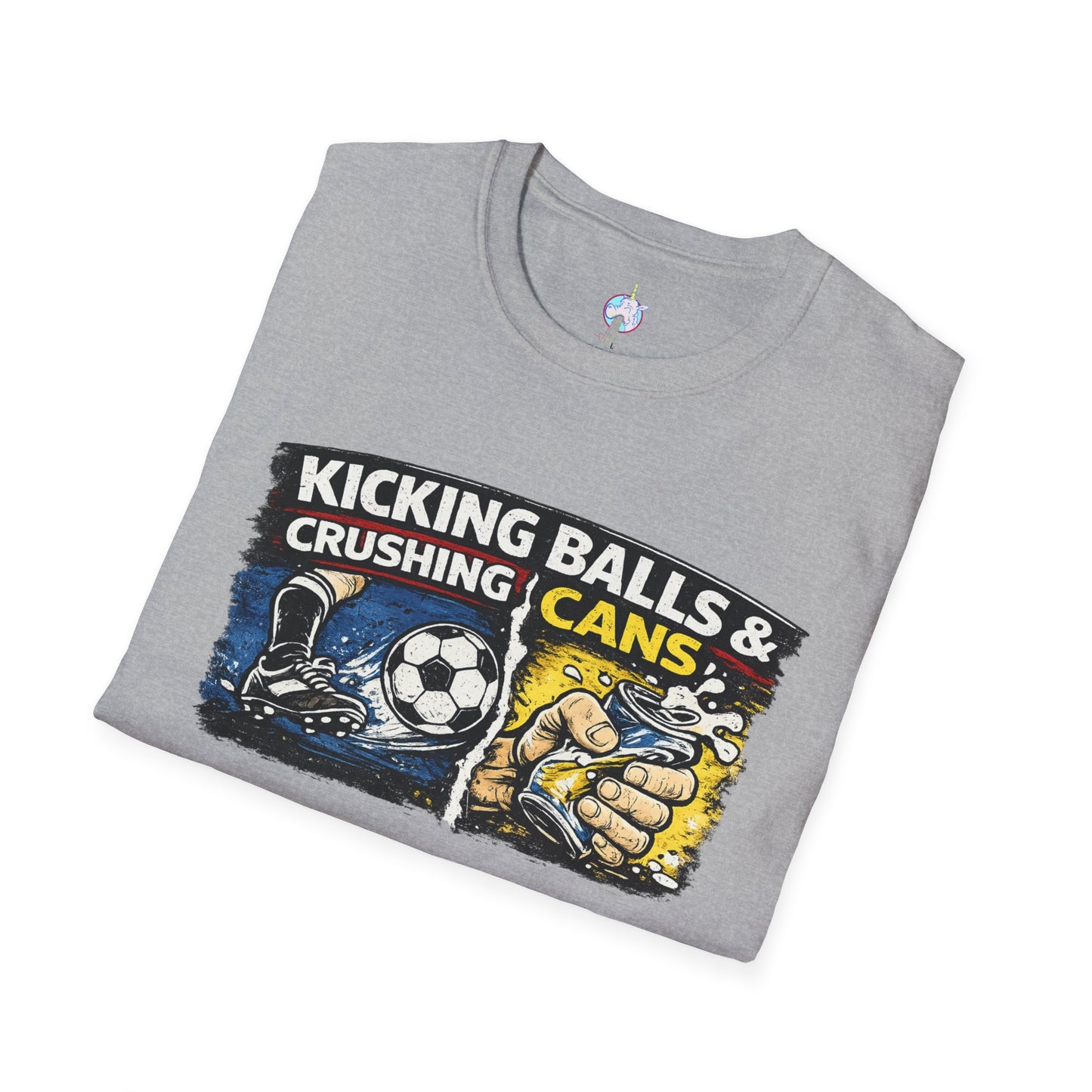 Kicking Balls & Crushing Cans Soccer Graphic T-Shirt