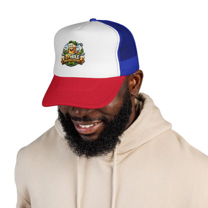 19 Hole Golf Trucker Cap — Funny Golfer Hat with Cartoon Mascot
