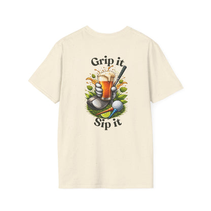 Golf &amp; Beer T-Shirt — "Grip It, Sip It" Golfing Beer Graphic Tee