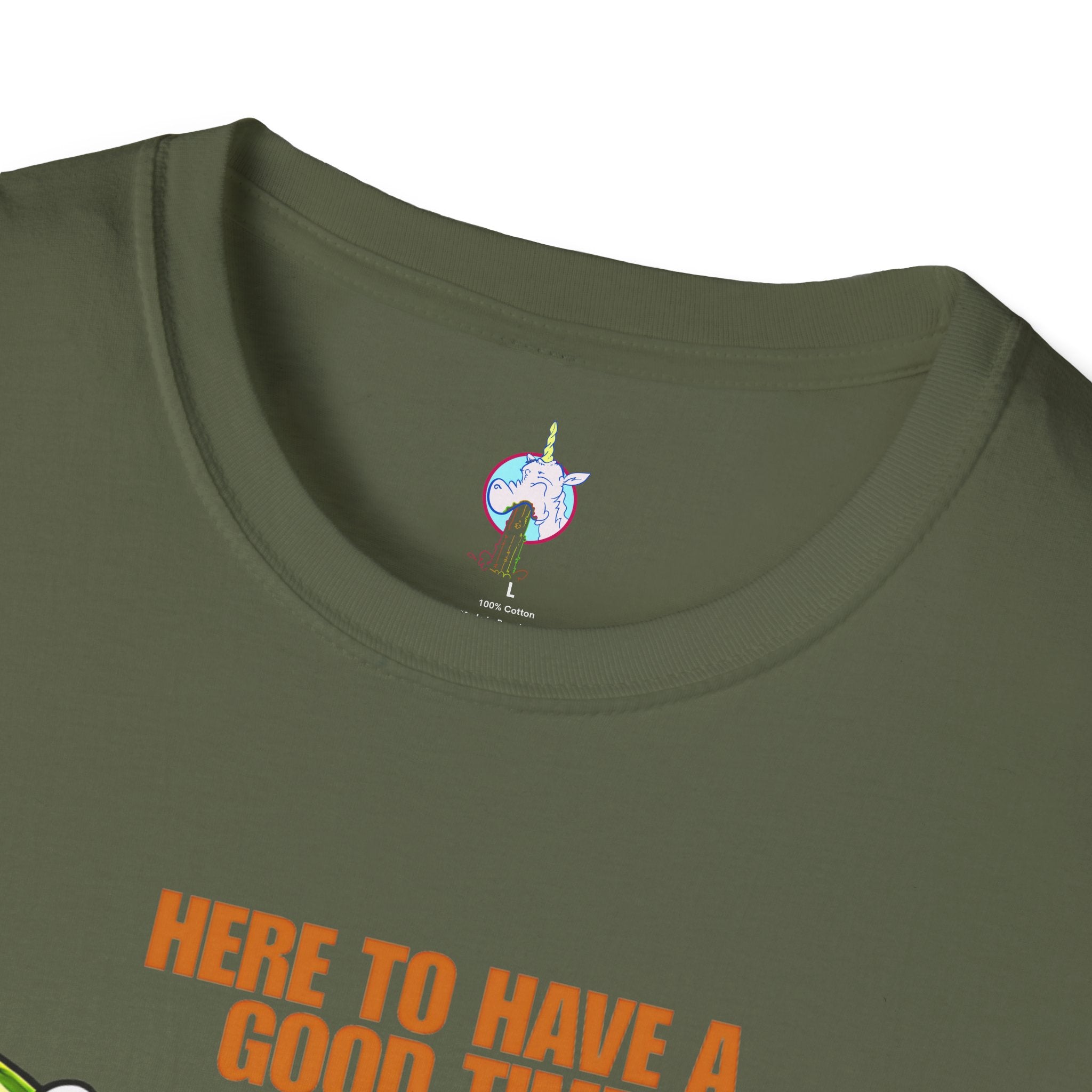 Beer Party T-Shirt — "Here to Have a Good Time" Cartoon Mug Graphic