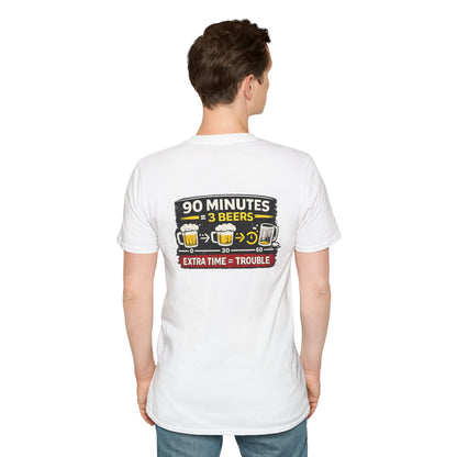 Soccer Fan T-Shirt — "90 Minutes = 3 Beers" Funny Football Game Tee