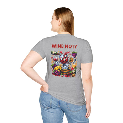 Wine Not? Graphic T-Shirt — Funny Wine Glass &amp; Grapes Tee
