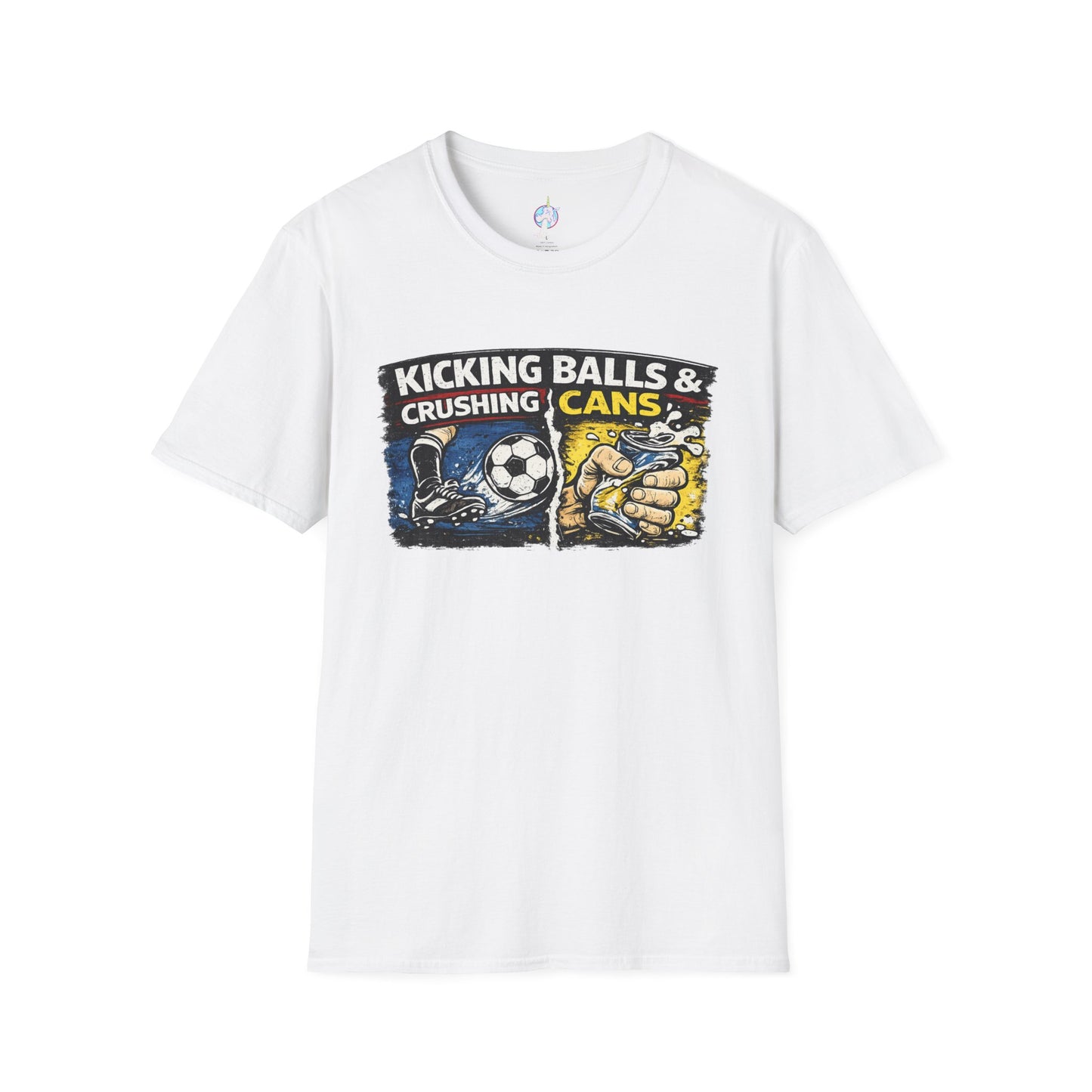 Kicking Balls & Crushing Cans Soccer Graphic T-Shirt