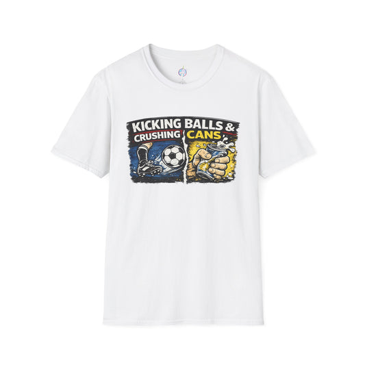 Kicking Balls & Crushing Cans Soccer Graphic T-Shirt