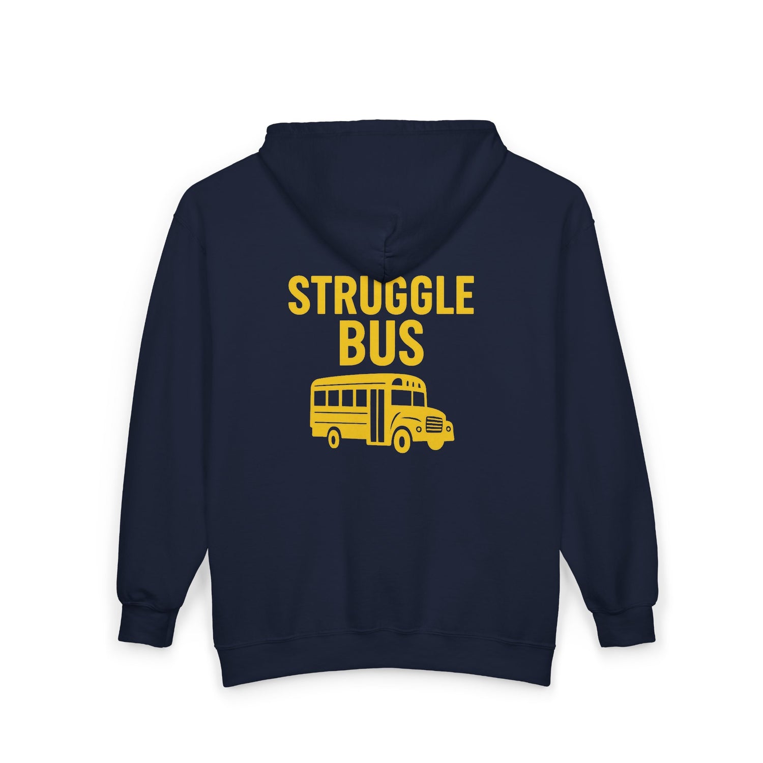 Struggle Bus Zip Hoodie — Funny Retro School Bus Graphic Sweatshirt