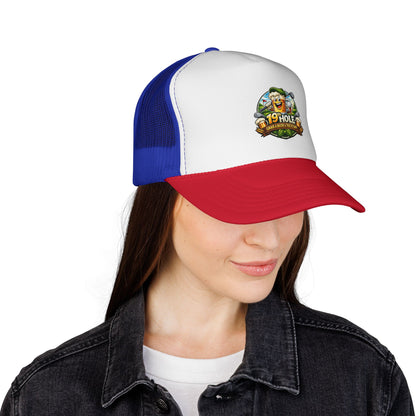 19 Hole Golf Trucker Cap — Funny Golfer Hat with Cartoon Mascot
