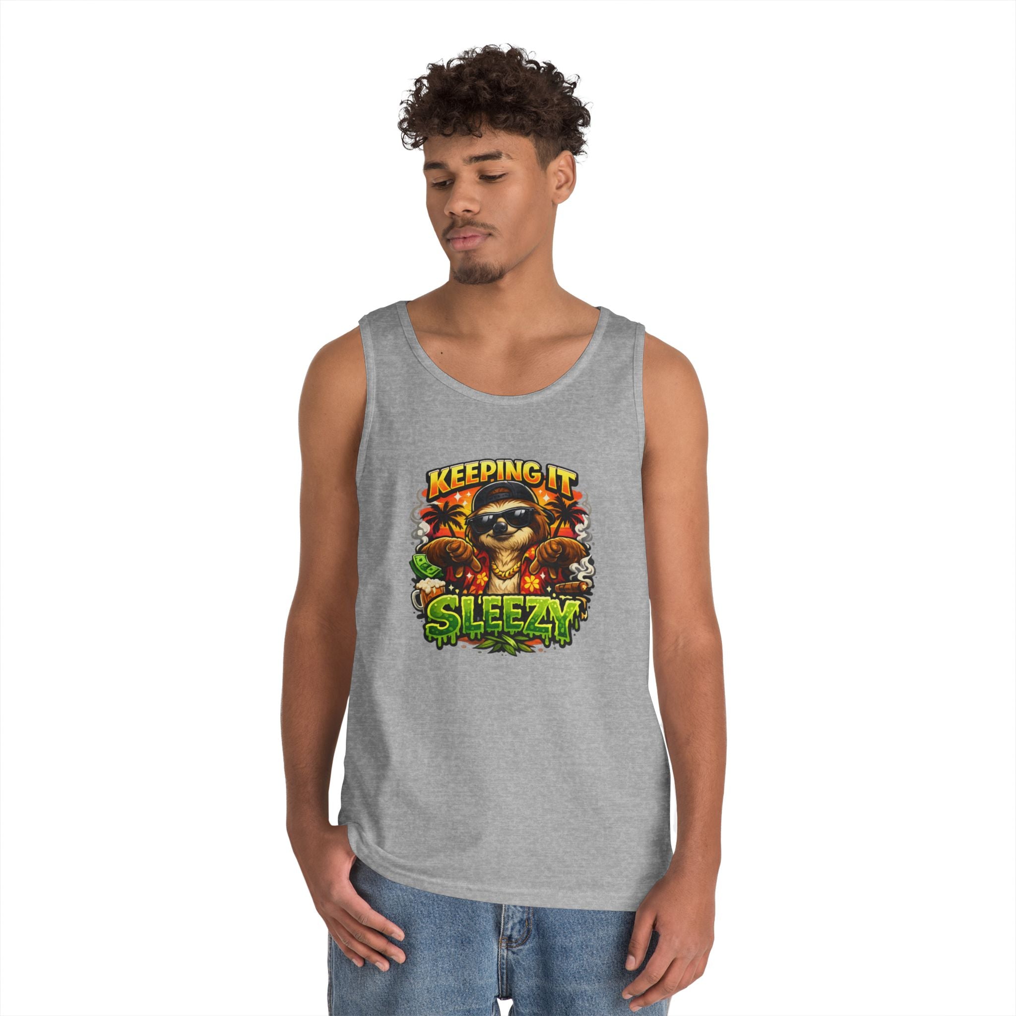 Tank Top — "Keeping It Sleezzy" Tropical Sloth Graphic Tank
