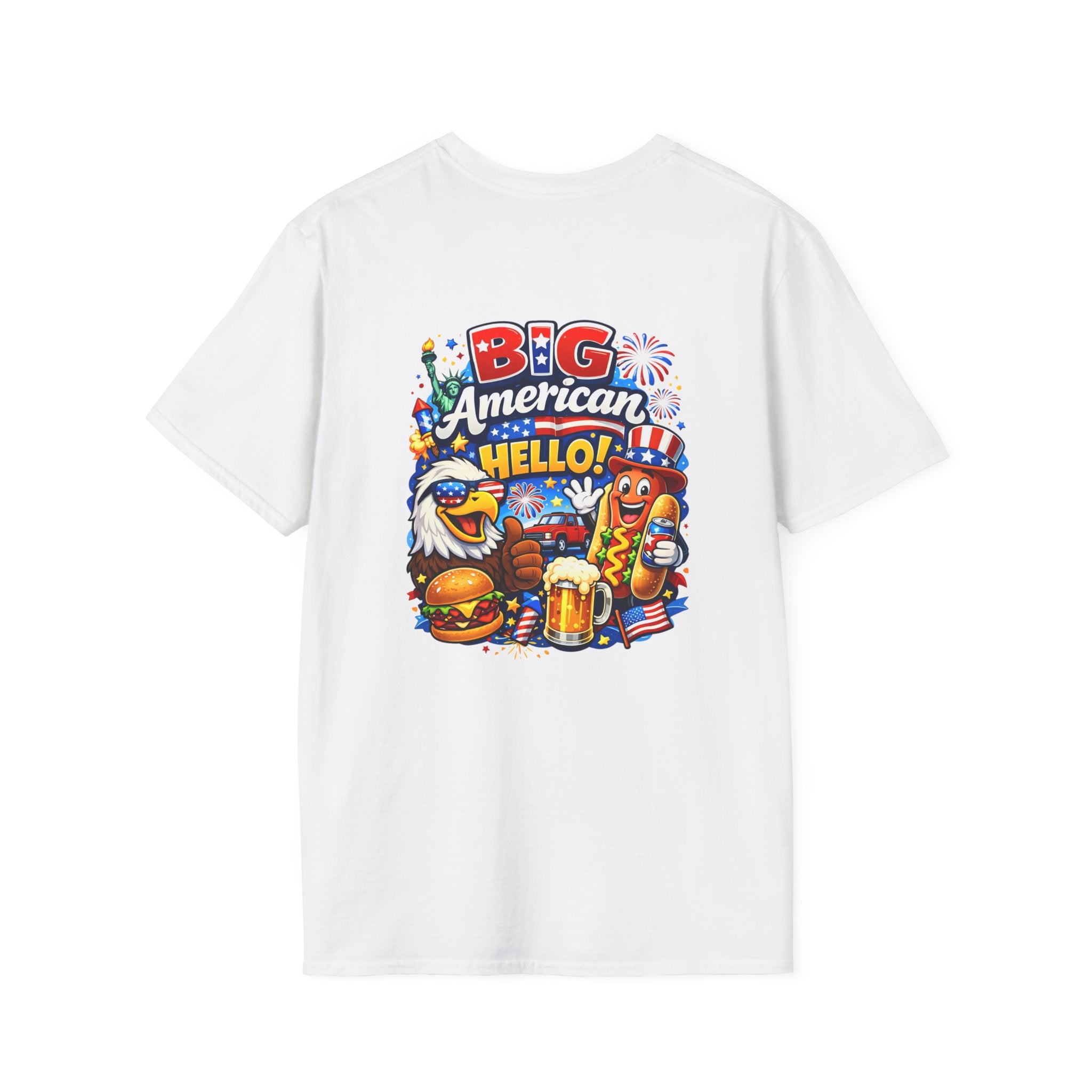 Big American Hello Funny T-Shirt Sarcastic Patriotic Graphic Tee Funny USA Gift 4th of July Novelty American Slogan Tee