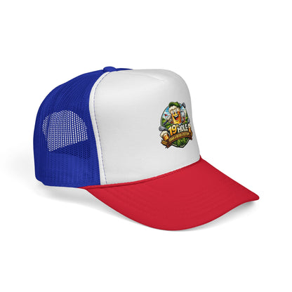 19 Hole Golf Trucker Cap — Funny Golfer Hat with Cartoon Mascot