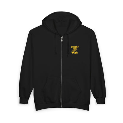 Struggle Bus Zip Hoodie — Funny Retro School Bus Graphic Sweatshirt