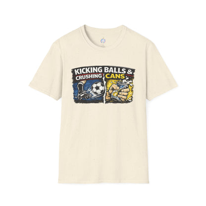Kicking Balls & Crushing Cans Soccer Graphic T-Shirt