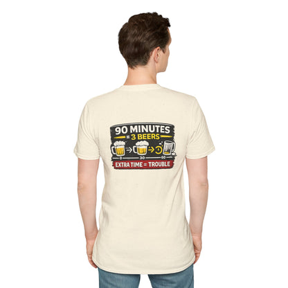 Soccer Fan T-Shirt — "90 Minutes = 3 Beers" Funny Football Game Tee