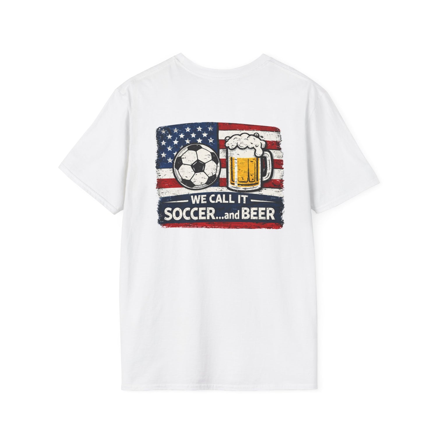 Soccer and Beer T-Shirt — American Flag Soccer Ball &amp; Beer Graphic Tee