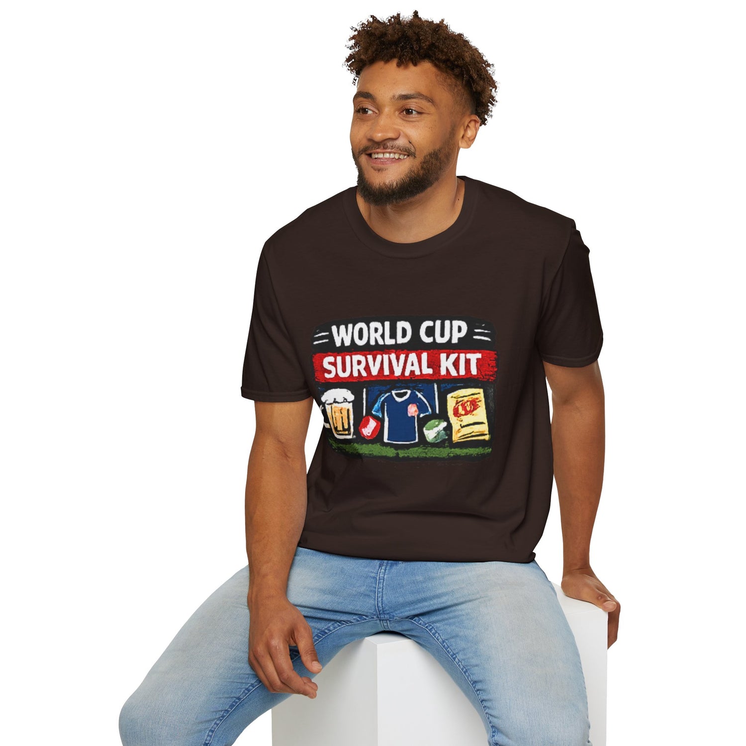 World Cup Survival Kit T-Shirt — Soccer Fan Tee with Beer &amp; Snacks Graphic