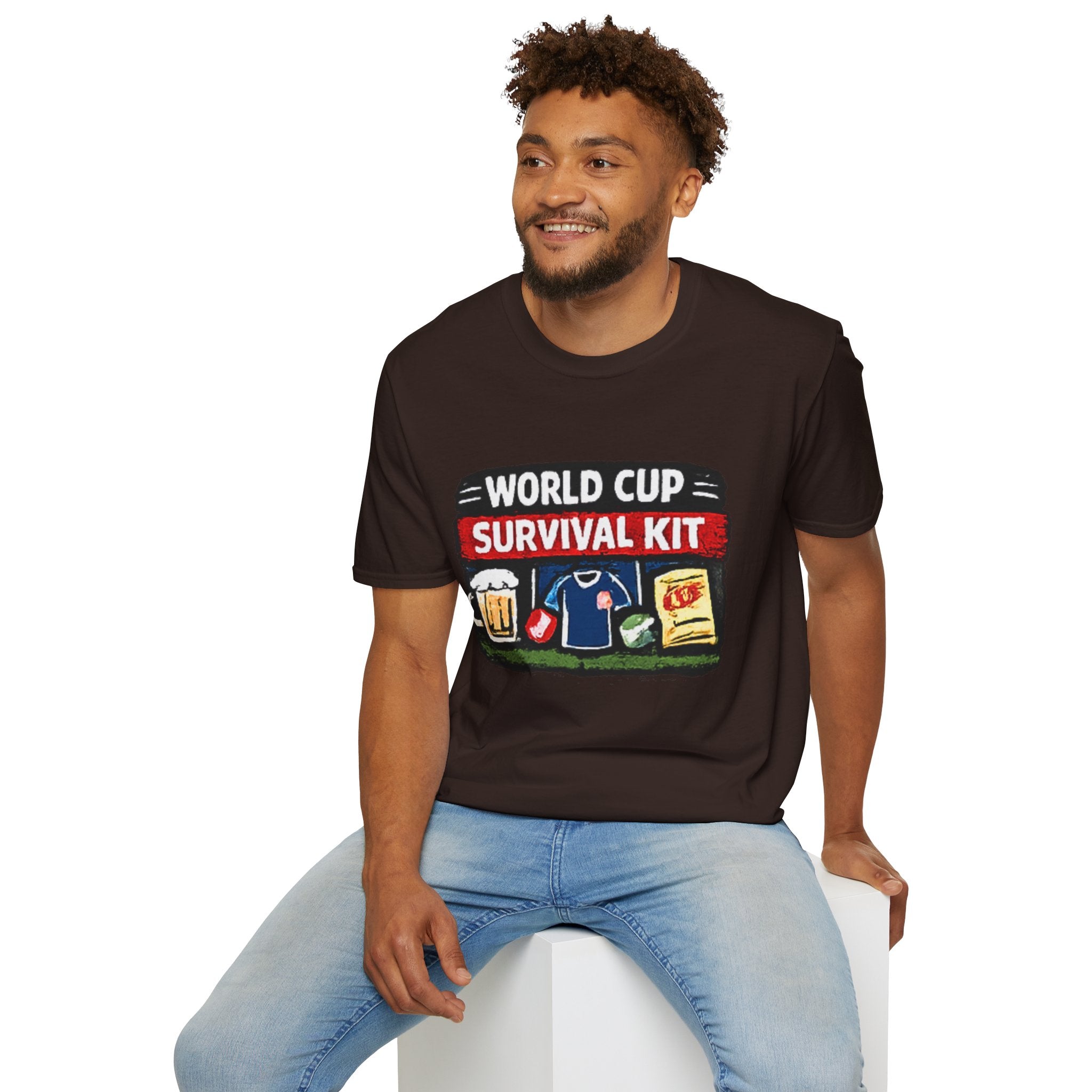 World Cup Survival Kit T-Shirt — Soccer Fan Tee with Beer &amp; Snacks Graphic