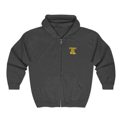 Struggle Bus Zip Hoodie — Funny Retro School Bus Graphic Sweatshirt