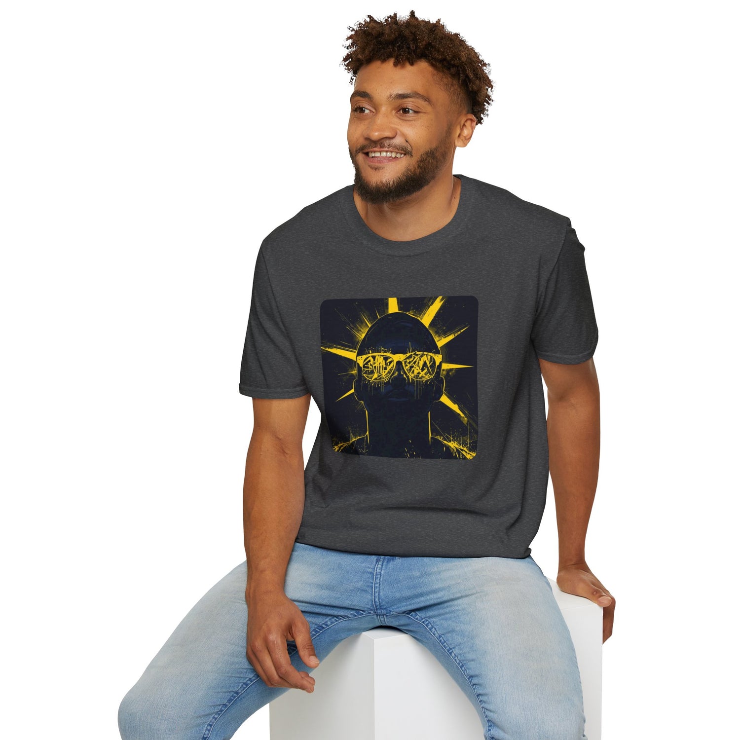 Solar Shades Graphic T-Shirt — Neon Yellow Sun Skull Design