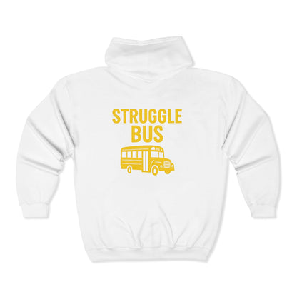 Struggle Bus Zip Hoodie — Funny Retro School Bus Graphic Sweatshirt