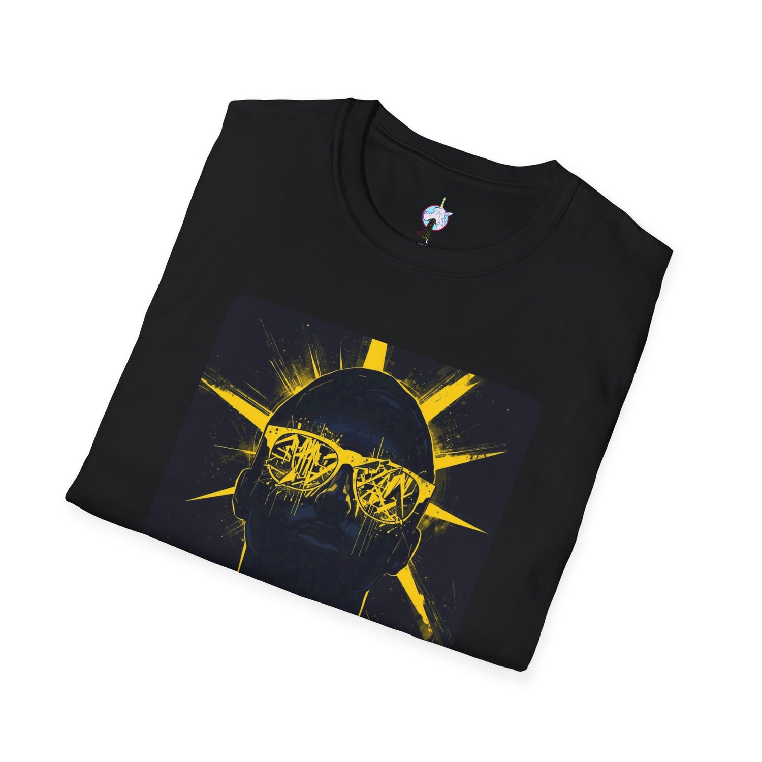 Solar Shades Graphic T-Shirt — Neon Yellow Sun Skull Design